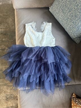 Amazon White Lace Bodice Navy Tulle Ruffle Party Dress
